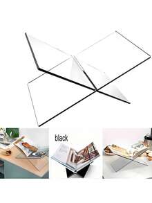 1pc X-Shaped Transparent Acrylic Book Stand, Reading Shelf, Music Album Display Rack, Black & White Book Holder, Home Decor, Suitable For Library, Cookbook, Music Album And Various Books Reading And Display, Countertop Decor For Kitchen - 透明色 - 查看 2