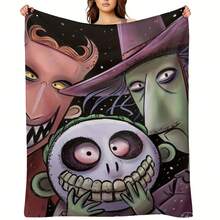 Halloween Nightmare Before Christmas Cartoon Print Flannel Blanket, Perfect For Sofa, Office, Nap, Travel And Camping, Super Soft And Warm - Multicolor - View 1