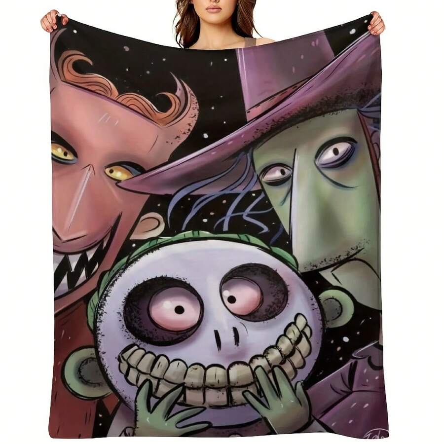 Halloween Nightmare Before Christmas Cartoon Print Flannel Blanket, Perfect For Sofa, Office, Nap, Travel And Camping, Super Soft And Warm - Multicolor - View 1
