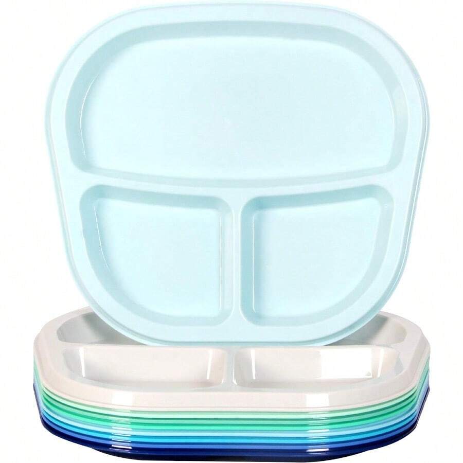 D3-Compartment Divided Plastic Tray 3 Compartment Plates Set Of 9 9 Coastal Colors - 9CoastalColors - View 1