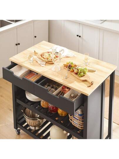 SoBuy FKW74 WN Kitchen Isl Sideboard Cart Cabinet Drawers Shelves Wit Natural Approx.: 98 94 58 Cm view 10