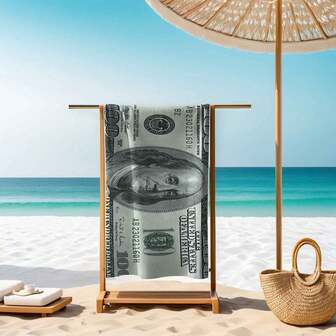 1 st. superabsorberande mikrofiberstrandhandduk med 100-dollarseddeltryck - ultralätt, snabbtorkande, kompakt, lämplig för simning, camping och utomhusaktiviteter, mjuk, skonsam, sandtålig