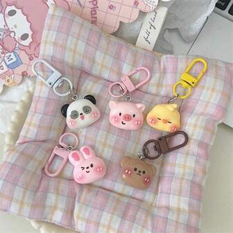 Set de 5 llaveros con colgante de peluche de animales adorables como cerdito, oso y conejo, decoración encantadora para mochila, regalo para pareja y mejores amigos