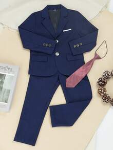 3pcs Young Boy's Suit Set (Jacket + Pants + Tie), Formal Outfit For Piano Performance, Wedding, Ceremony - Royal Blue - View 6