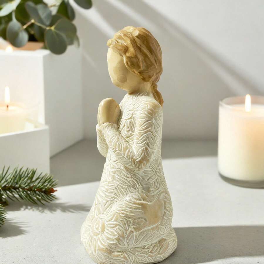 Christmas Themed Praying Figurine Decor – Intricate Spiritual Ornament For Living Room Decoration, Christmas Home Decoration, Home Décor - Màu xanh Bạc hà - Xem 1