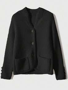 Autumn/Winter New Fashion Women's Elegant Loose Commuter Blouse, Merino Wool Retro Knit Cardigan Sweater Jacket For Women - Black - View 6