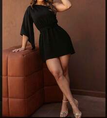 Women's One-Shoulder Jumpsuit With Waist Tie – Modern And Elegant  2026 - đen nhạt - Xem 2