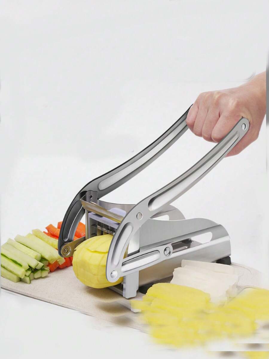 Stainless Steel Potato & Vegetable Slicer - Non-Slip & Easy To Use, Kitchen Prep French Fry Cutter, Stainless Steel Potato Slicer, Household Kitchen Vegetable French Fry Slicer, Fry Cutter, Manual Press Style