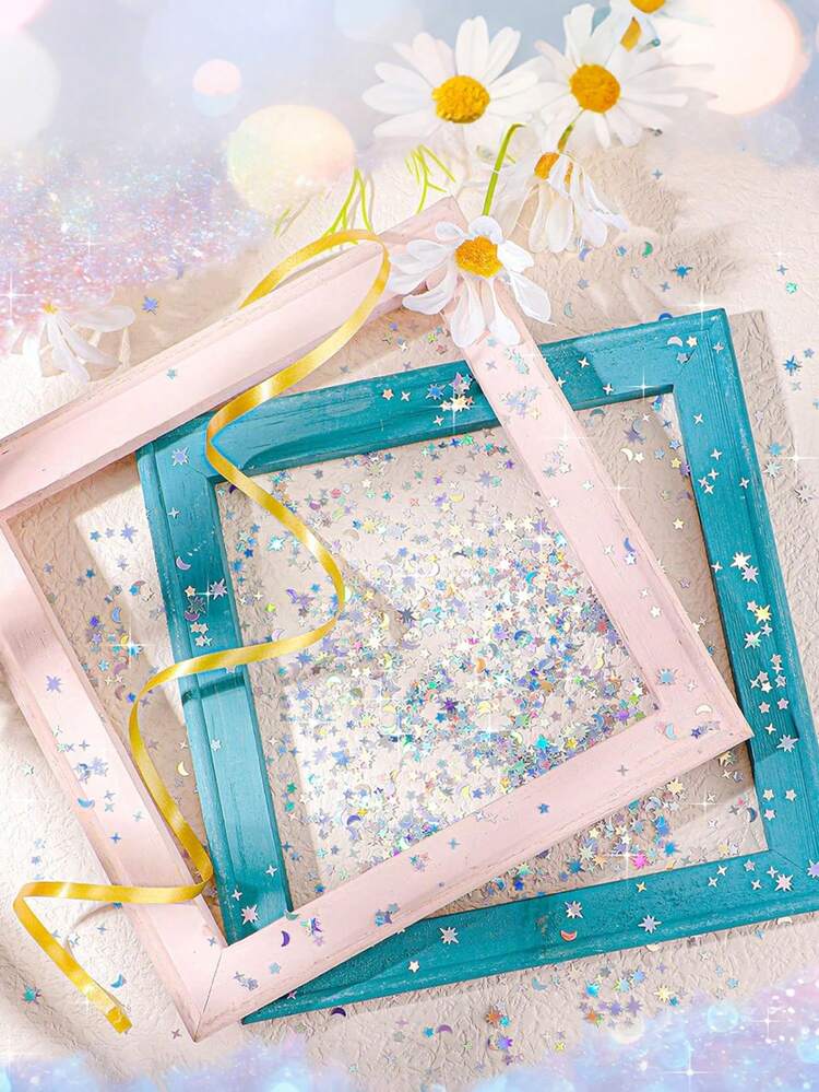 15/30/50g Holographic Star Moon Confetti, Sparkling Confetti, Holographic Metal Star Glitter, Rainbow Glitter Sprinkled With Metal Foil Moon Stars, Used For Birthdays, DIY, Wedding, Holiday Party Decoration, Unicorn Theme - Multicolor - View 3