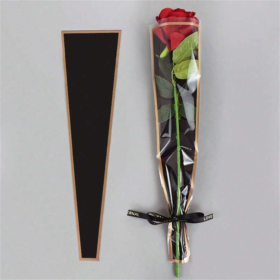 25Pcs Single Rose Sleeves Flower Wrapping Bag Bouquet Packaging Bags Clear Cellophane Floral Wrapper - Multicolor - View 1