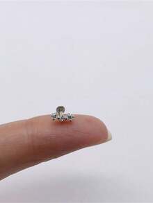 1pc 16G Tiny Push Pin Labret Two Stone Flat Back Earring Tragus Stud Flat Back Stud Helix Stud Cartilage Nose Stud - Silver - View 3