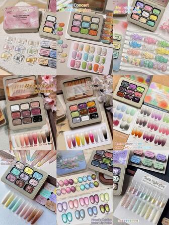 MORDDA 9格绘画固体凝胶美甲颜料 - 无需擦拭，3D纹理油画设计，适用于美甲DIY和沙龙使用，春季适用