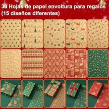 30 s 50 X 70 cm Papel de regalo de Navidad Papel Kraft con Cuerdas 30 m y 3 Etiqueta 2 Cinta de Doble Cara Papel Envolver Regalo Navidad para Fiesta de Cumpleaños Navidad Año Nuevo - bandera - Ver 5