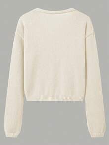 LUBI Basic Loose Fit V-Neck Cardigan, Relaxed Silhouette, Soft Knit Fabric, Solid Color, Casual Wear For Spring, Autumn & Winter, Suitable For Daily, Commute, Afternoon Tea, Travel - Beige - View 6