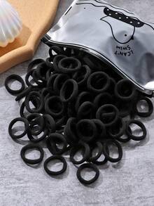 100pcs Black Hair Ties, Elastic Rubber Hair Bands, Women's Solid Color Ponytail Holders, Hair Accessories, High Elastic Towel Hair Ring, All-Purpose Hair Bands For Hairstyling Diy - Black - View 1