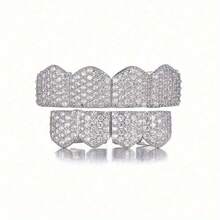 2pcs Copper Zirconia Inlaid Tooth Grillz, Luxury & Personalized Gift, Cool For Men And Women - Multicolor - View 10