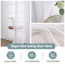 Extra Wide White Sheer Curtains For Window 96 Inches Long 2 Panels Set, Elegant Light Filtering Voile Sheer Curtains For Sliding Glass Door, Dual Rod Pocket Window Drapes, 2x59Wx96L Inches,59inchWx96inchL(Packof2),White - White - View 5