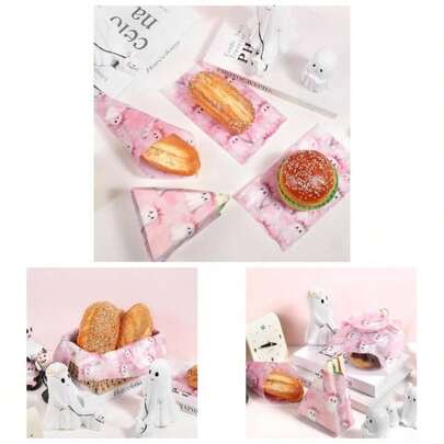 150 Sheets Pink Ghost Wax Paper Sheets Food, 9.8x 8.3 Inch Coquette Halloween Ghosts Pattern Greaseproof Wrapping Paper Halloween Party Sandwich Picnic Basket Liner Supplies