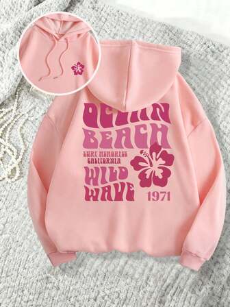 Casual Letter Pattern Printing Hooded Women's Plus Size Fall Clothes, With A Sweet And Gentle Temperament, Fall Tops, Slim And Comfortable Hooded Sportswear, Suitable For Daily Casual Wear, Plus Size Fall Women Clothes