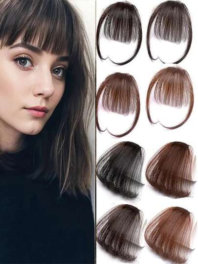 Extensión de cabello sintético invisible con flequillo frontal, postizo de flequillo de aire para mujeres, color negro y marrón, accesorios para el cabello