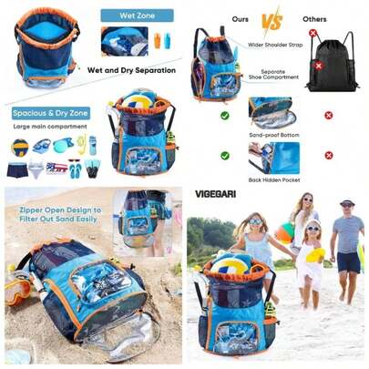 Mochila con cordn a prueba de, mochila de malla con compartimento para zapatos, bolsa de natacin para playa, piscina, bolsa de piscina con bolsillos para artculos de cambiador, bolsa hmeda