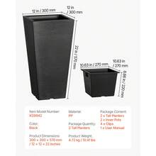 Blumentopf, 2er Set, Großer Pflanzentopf 570 mm, Modernes Design, Integriertes effizientes Drainagesystem, Pflanzenkübel, Blumenkübel, Topf für Veranda, Patio, Außen, Innen, Schwarz - Quadratisch-pyramidal, 22 Zoll - Übersicht 7