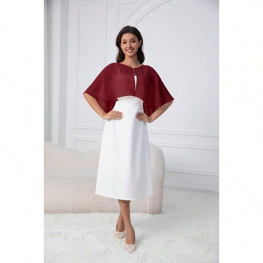 Chiffon Shawl Wraps Shrug For Evening Dress Wedding Cape Cover Up - Wine Red - View 1