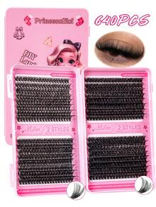 MEM 770/640/544 Clusters D Curl Manga Eyelash Set, Customized DIY Single Cluster False Eyelashes 10-16mm, Fluffy Dense 3D Russian Mink Effect, Dramatic Messy Texture, Suitable For Daily, Cosplay, Stage And All-Occasion Eye Makeup - 黑色 - 查看 7