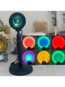 Sunset Projection Lamp, Rainbow Ambiance Sunset Light, Bedroom Room Decor Background Wall Tabletop Live Streaming Light - Black - View 4