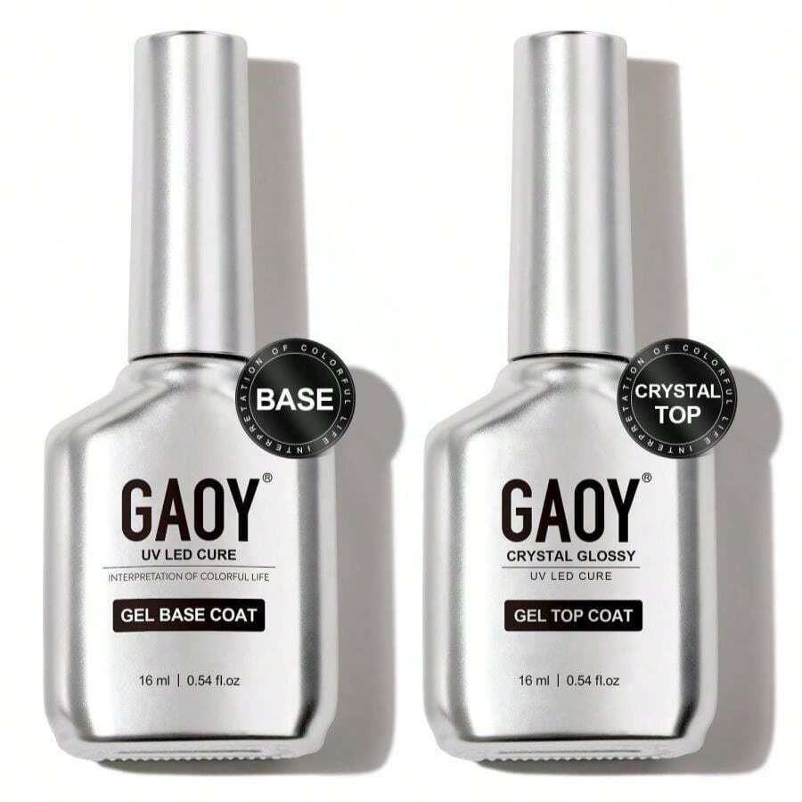 GAOY Crystal Glossy Gel Top And Base Coat Set, 16ml 2 Pcs High-Gloss Top Coat And No Wipe Foundation Combination For UV Light Gel Nail Polish - MàuC - Xem 1