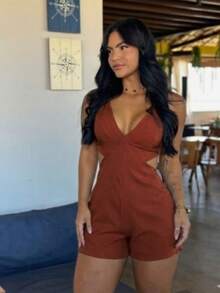 Women's Tailored Jumpsuit With Spaghetti Straps, Padded Cups, And Back Tie – Elegant And Comfortable - 紅陶 - 查看 3