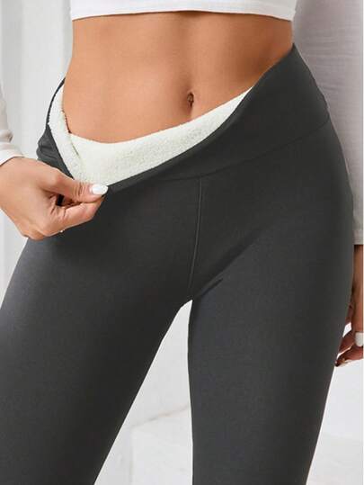 Women's Thermal Lined High Waist Leggings, Thick Warm Outdoor Casual Pants For Autumn/Winter,Fleece