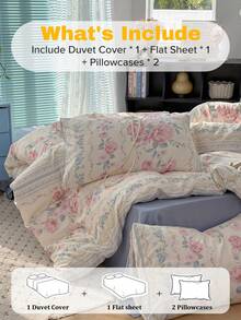 1 Set Of 4pcs Camellia Floral Bedding Set, Popular Floral Pattern, Warm Girly Style, Polyester Soft Skin-Friendly Suitable For Women's Bedroom/Dormitory Decor, (1 Duvet Cover + 1 Bed Sheet + 2 Pillowcases), Pillow Cases With Random Pattern Cutting, No Filler Included