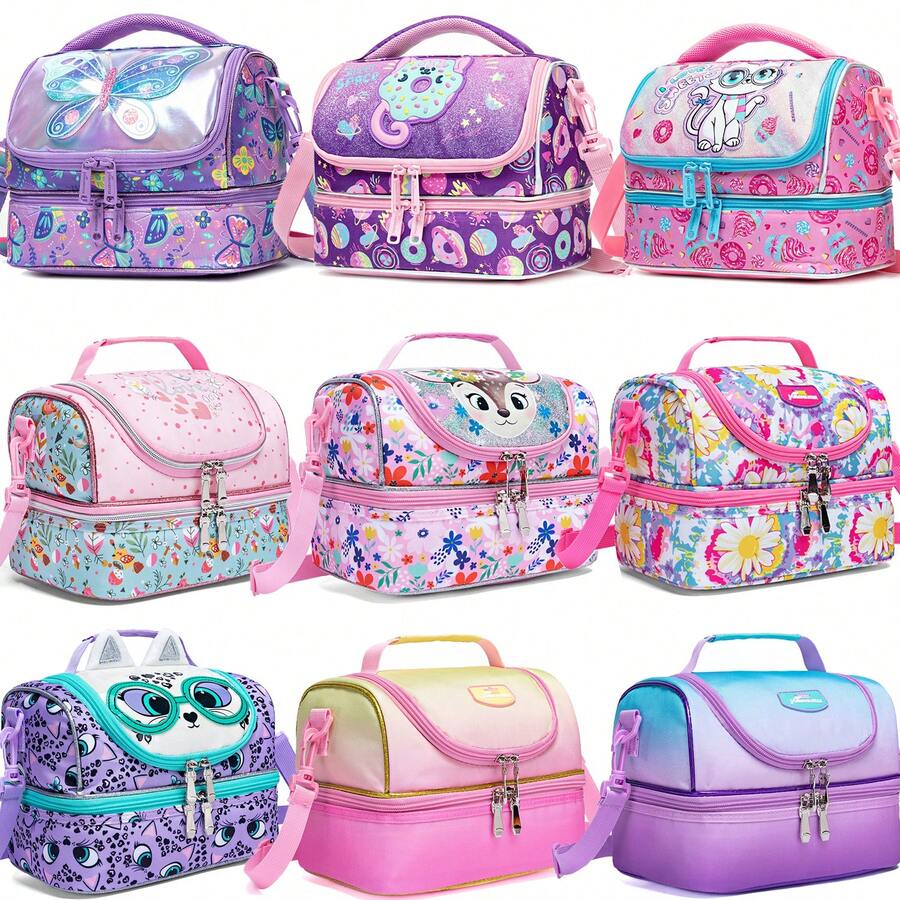 1pc Dual Layer Insulated Lunch Bag, Unisex Kids Lunch Box, Thermal Cooler Bag With Adjustable Shoulder Strap - Double Layer Lunch Bag - View 1