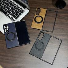 1 pezzo Compatibile con Samsung Z Fold7 Fold6 Custodia per telefono in pelle PU vintage - Forte adsorzione magnetica, Supporto rotante a 360°, Compatibile con ricarica senza fili, Copertura antiurto per tutto il corpo - Castano - Visualizzare 5