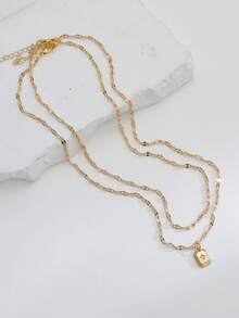 Tkool 2件套时尚个性化唇形链双层长方形铜质微镶嵌闪亮锆石吊坠项链颈链 - 金黃色 - 查看 4