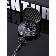 Hicarer Quartz Pocket Watch Men with Black Dial and Chain Vintage Roman Numerals Gifts Birthday - Negro - Ver 4