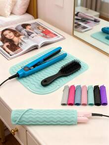 Portable Heat-Insulating Silicone Mat – Designed For Curling Irons, Straighteners, And Hair Styling Tools – Multifunctional, Durable, And Heat-Resistant Silicone Storage Bag, Suitable For Hair Styling Tools - Mint Green - View 2