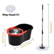 Spin Mop And Bucket With Wringer Set, With 1 Microfiber Mop Replacement Heads For Floor Cleaning(Without Soap Bottle) - màu đen - Xem 2