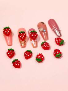 10 Pcs 3D Red Resin Strawberry Nail Charms Nail Decorations For Diy Crafts And Nail Art Nail Parts Nail Gems Nail Supplies Nails - Red - View 4