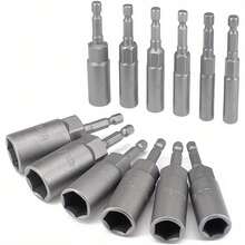 12-Piece Deep Sleeve Set 6-19mm Hexagonal Nut Setter Drill Bit Set, 1/4 Inch Hexagonal Handle, Long Hand-Punch Nut Runner Bolt Extractor Sleeve Power Supply, Quick Replacement, Metal Material, No Electricity Required, Suitable For Home Improvement And DIY Projects