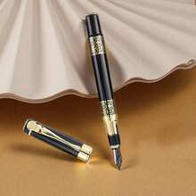 一款奢华黑色商务钢笔/高品质中式办公签名笔 - 书写流畅/男女皆宜的高端行政钢笔/学生书法笔/可替换墨盒/男女皆宜的理想商务礼品/适用于学校、书写、笔记等场合 - 黑色 - 查看 3