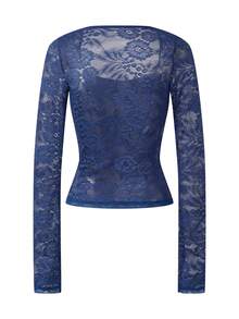 Women Lace Long Sleeve Shirt Top Y2K Square Neck Sheer Mesh See Through Silm Fit T Shirts Crop Tops Spring Fall  Going Out Tops Daily Party Club Streetwear - 藍色 - 查看 5