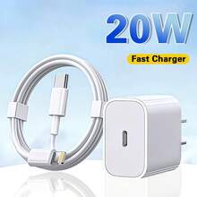 Adaptador de cargador rápido de 20W PD + Cable de carga y transferencia de datos de 3.3ft/100cm de alta eficiencia, compatible con iPhone 14 Pro Max/14 Pro/14 Plus/14/13/12/11/XS/XR/8/7/6, compatible con la serie iPad, Juego de adaptador de carga de alta velocidad - Tipo de Enchufe A USA (110-127V) - Ver 2