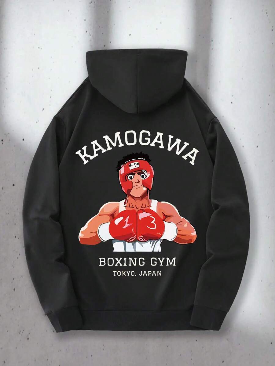 1PC Kamogawa Boxing Gym Tokyo Japan Manga Graphic Men's Hoodie Sweatshirt - 黑色 - 查看 1