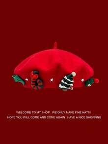 1 pieza Boina artística navideña hecha a mano y decorativa para mujer, gruesa y cálida de lana para otoño/invierno, adecuada como regalo de Navidad, para fiestas de carnaval y uso diario