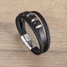 Leather Rope Bracelet Vintage Leather Woven Bracelet Genuine Leather Multi-Layer Jewelry - Bạc - Xem 1
