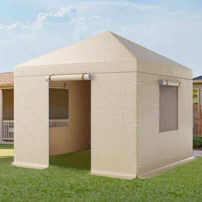 Winter Gazebo Cover Fits 10 X 10 Ft Hardtop Gazebos, All-Weather Gazebo Cover With Sidewalls & Mesh Windows, High-Density PE Material, Enclosed Storage Shelter Covers, Gazebos Not Included