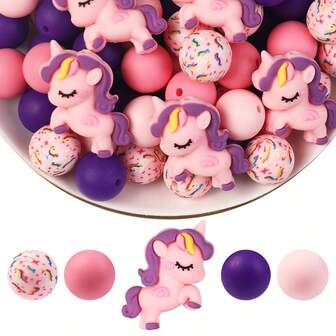 30Pcs Cute 3D Unicorn Silicone Beads, Fashion Designs, Beads For Jewelry Making Beads, Perfect For DIY Accessories And Holiday Decorations, Gifts, Pen Accessories, And Decorative Accessories- Ldeal Gift