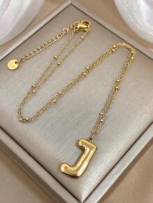 精致字母项链，女士字母吊坠，不锈钢链条，颈链，日常派对饰品，圣诞礼物 - 彩色 - 查看 17